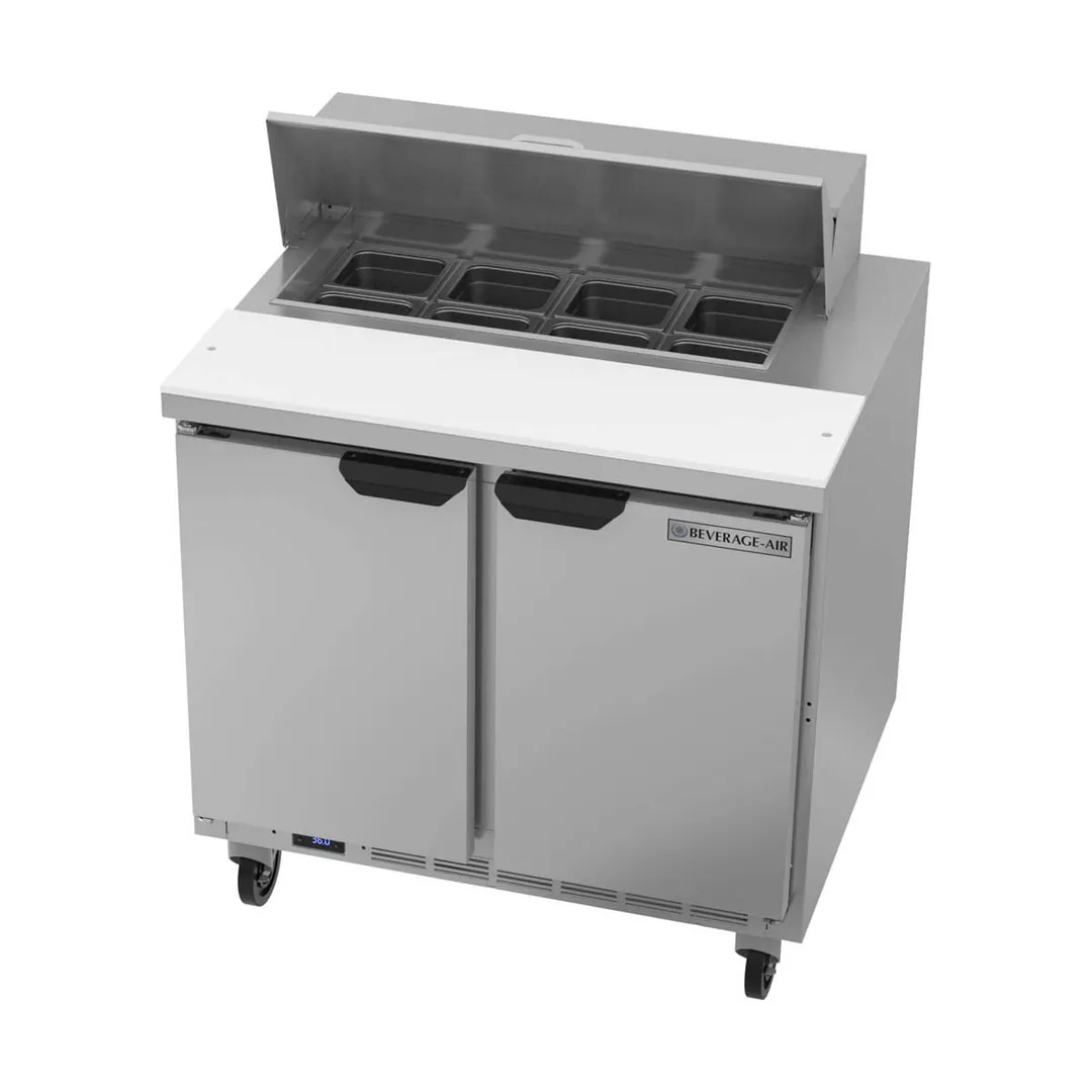 Beverage Air SPE36HC-08 36" Two Section Sandwich/Salad Prep Table w/ 2 Doors, 8 pans, 10 cu. ft.