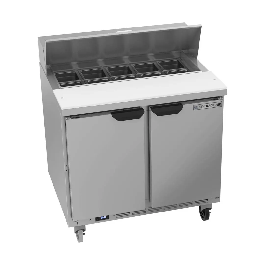 Beverage Air SPE36HC-10 36" Two Section Sandwich/Salad Prep Table w/ 2 Doors, 10 pans, 10 cu. ft.
