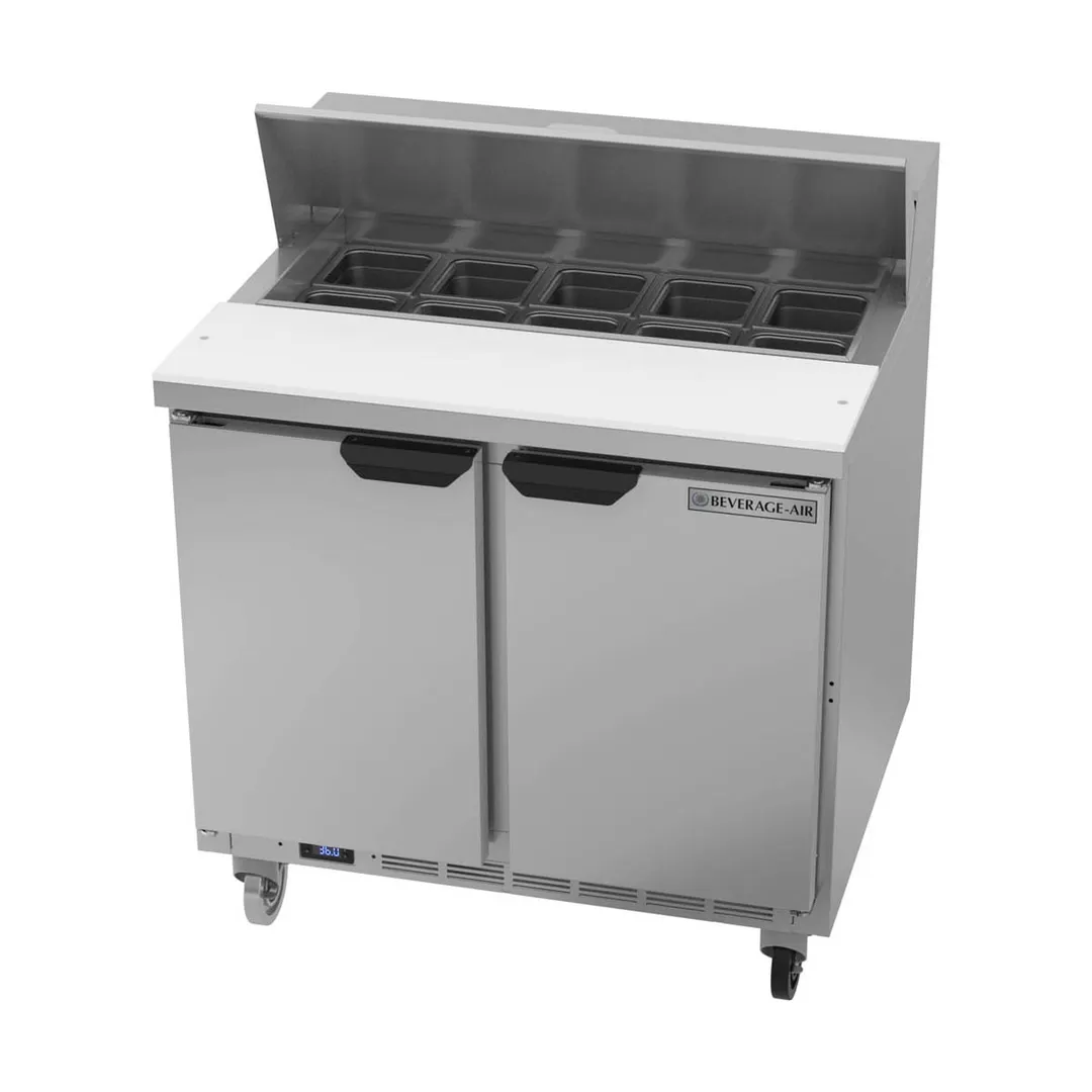 Beverage Air SPE36HC-10 36" Two Section Sandwich/Salad Prep Table w/ 2 Doors, 10 pans, 10 cu. ft.