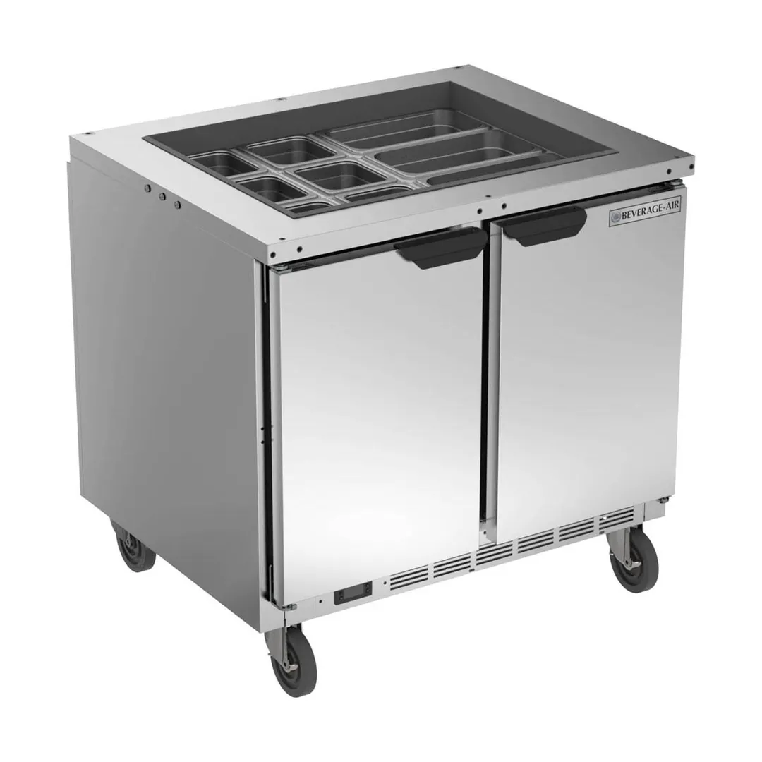Beverage Air SPE36HC-12-S 36" Two Section Sandwich/Salad Prep Table w/ 2 Doors, 12 pans, 10 cu. ft.