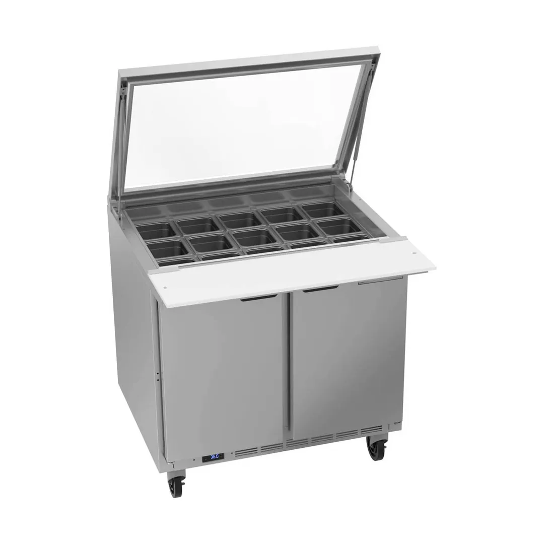 Beverage Air SPE36HC-15M-STL 36" Mega Top Sandwich/Salad Prep Table w/ 2 Doors, 15 Pans, 10 cu. ft.