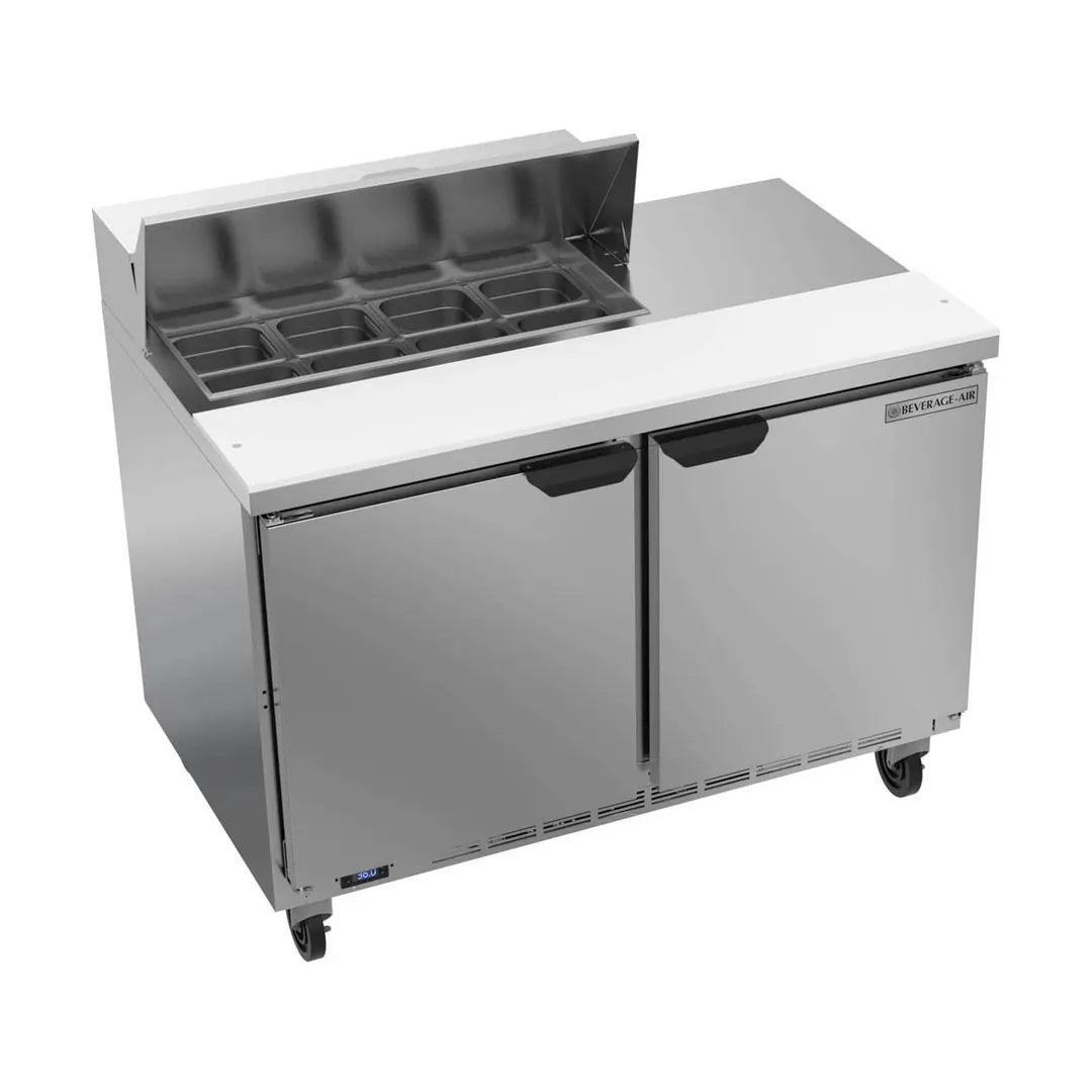 Beverage Air SPE48HC-08 48" Two Section Sandwich/Salad Prep Table w/ 2 Doors, 8 pans, 13 cu. ft.