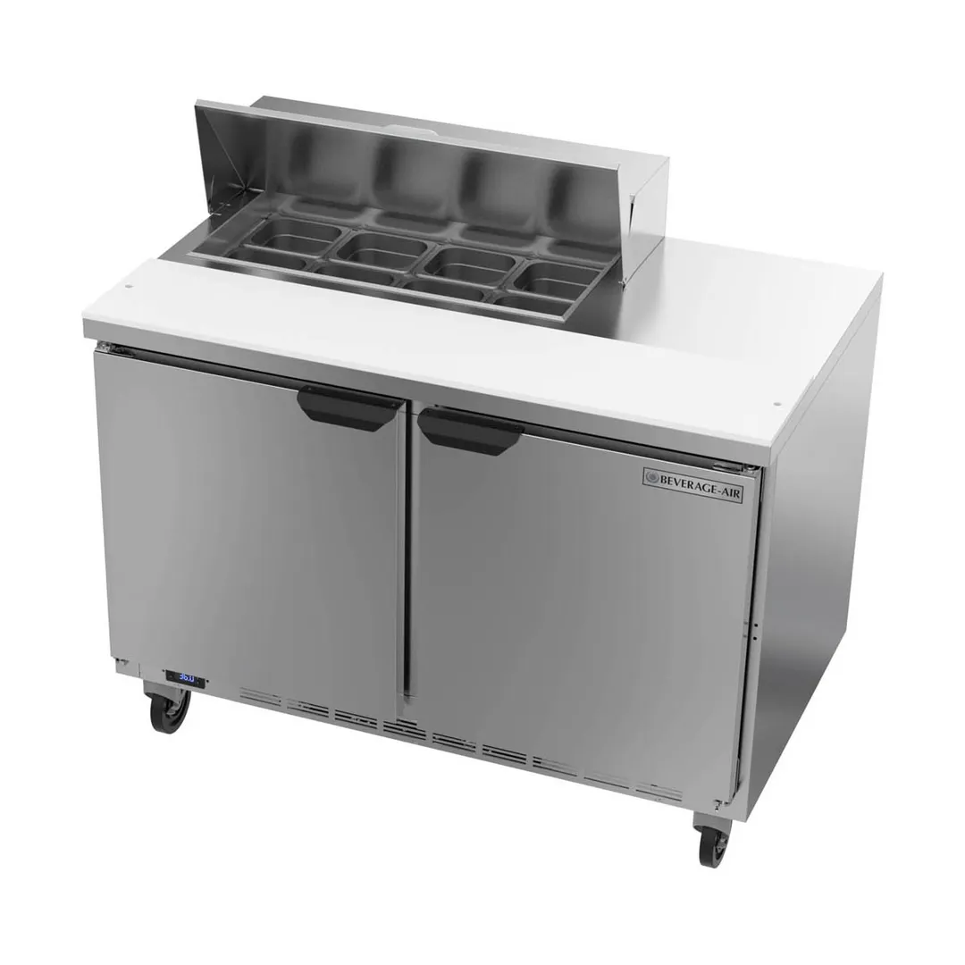 Beverage Air SPE48HC-08 48" Two Section Sandwich/Salad Prep Table w/ 2 Doors, 8 pans, 13 cu. ft.