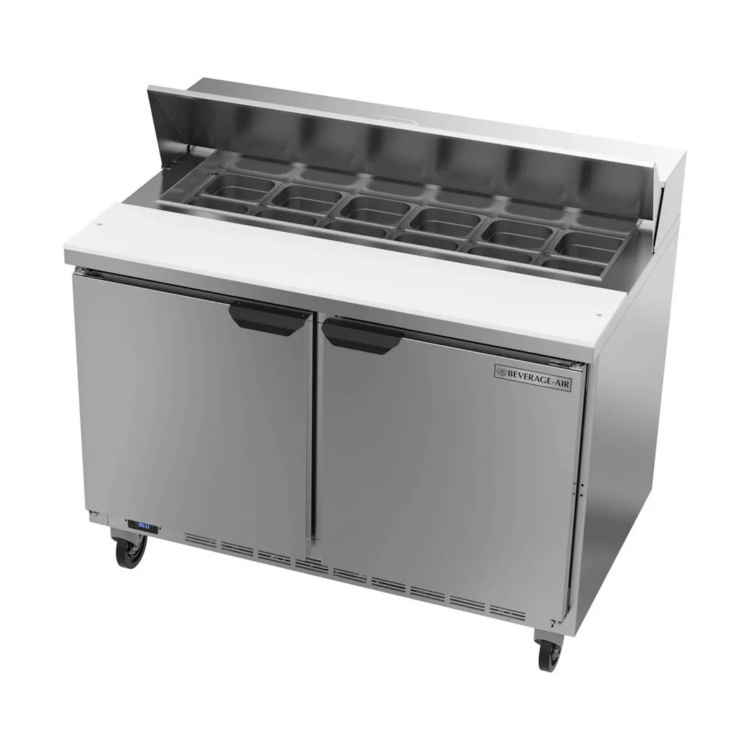 Beverage Air SPE48HC-12 48" Two Section Sandwich/Salad Prep Table w/ 2 Doors, 12 pans, 13 cu. ft.