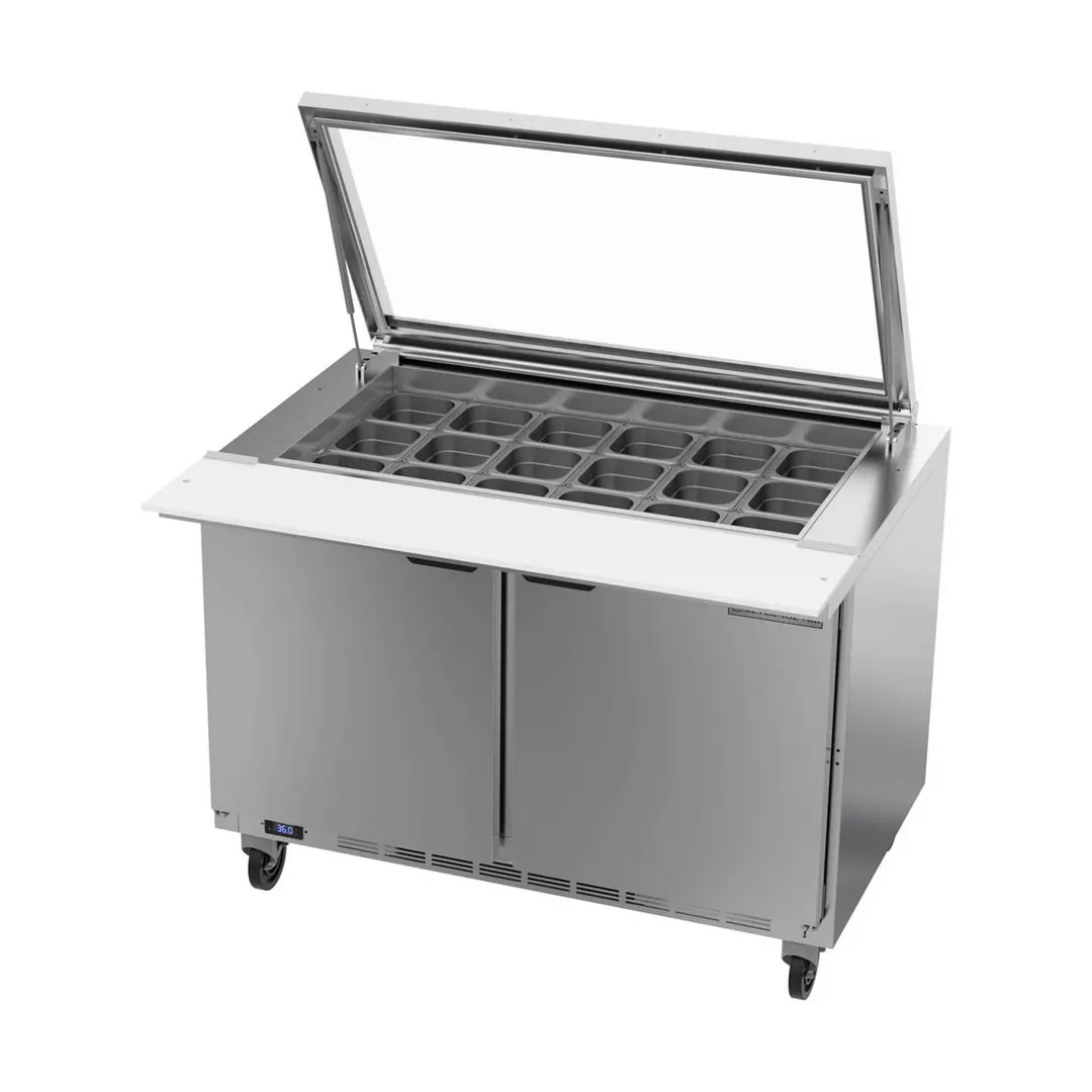 Beverage Air SPE48HC-18M-STL 48" Mega Top Sandwich/Salad Prep Table w/ 2 Doors, 18 Pans, 13 cu. ft.