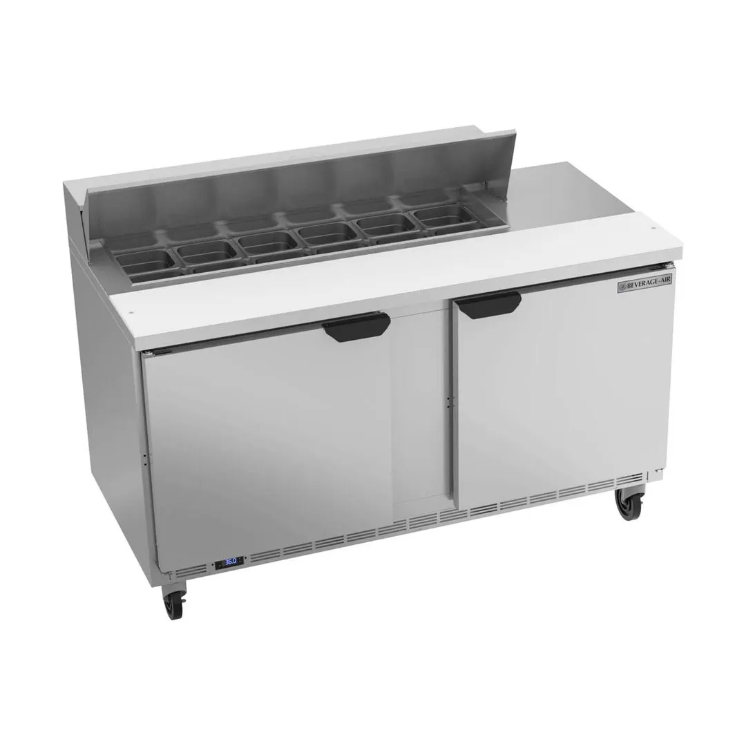 Beverage Air SPE60HC-12 60" Two Section Sandwich/Salad Prep Table w/ 2 Doors, 12 pans, 16 cu. ft.