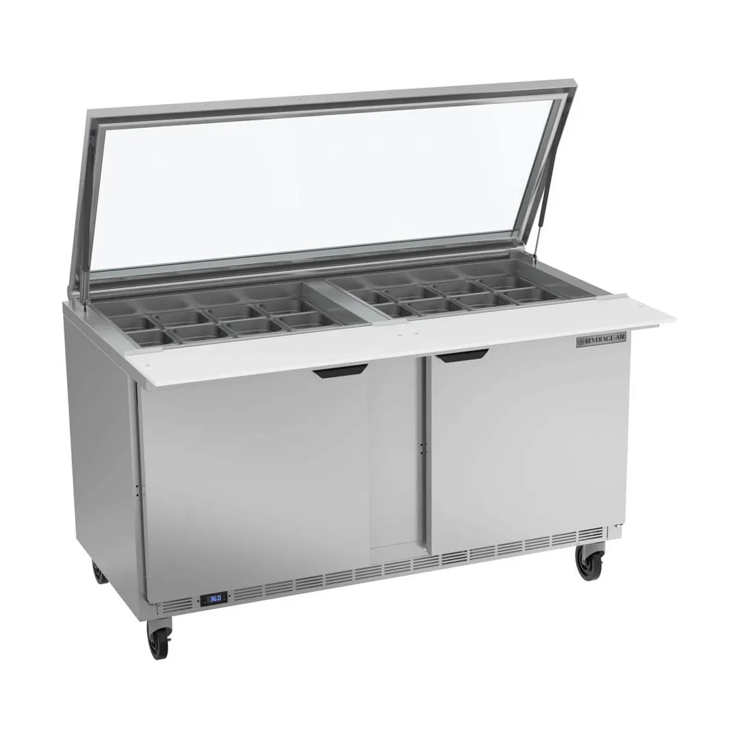 Beverage Air SPE60HC-24M-STL 60" Mega Top Sandwich / Salad Prep Table w/ 2 Doors, 24 Pans