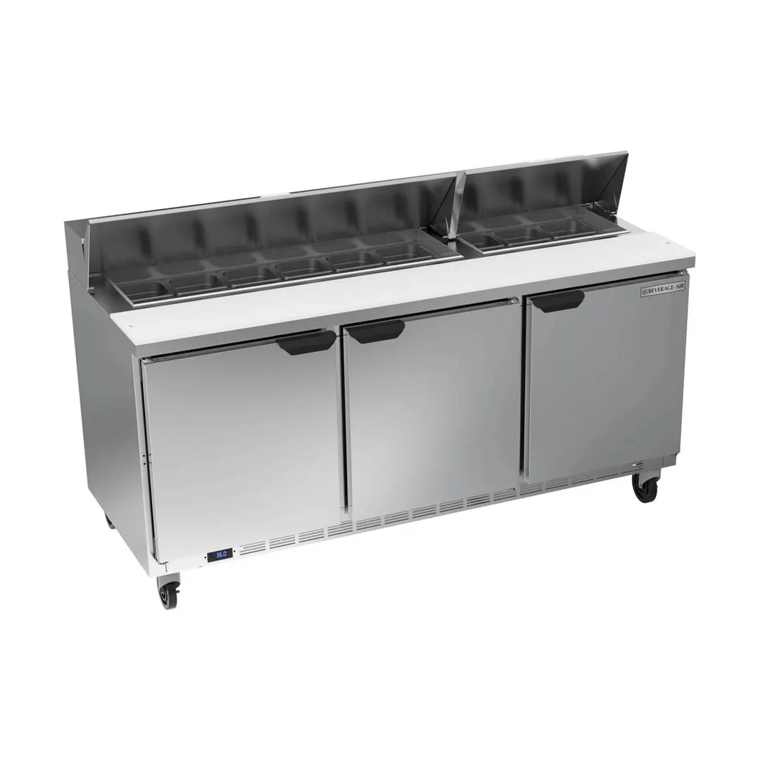 Beverage Air SPE72HC-18 72" Three Section Sandwich/Salad Prep Table w/ 3 Doors, 18 pans, 20 cu. ft.