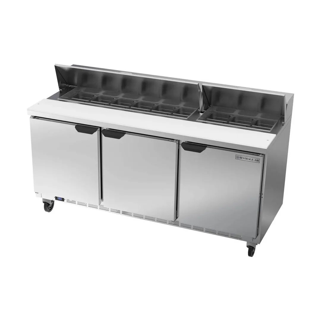 Beverage Air SPE72HC-18 72" Three Section Sandwich/Salad Prep Table w/ 3 Doors, 18 pans, 20 cu. ft.