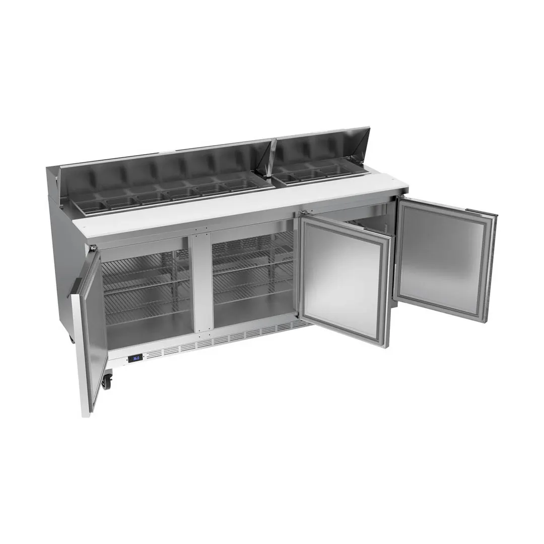 Beverage Air SPE72HC-18 72" Three Section Sandwich/Salad Prep Table w/ 3 Doors, 18 pans, 20 cu. ft.