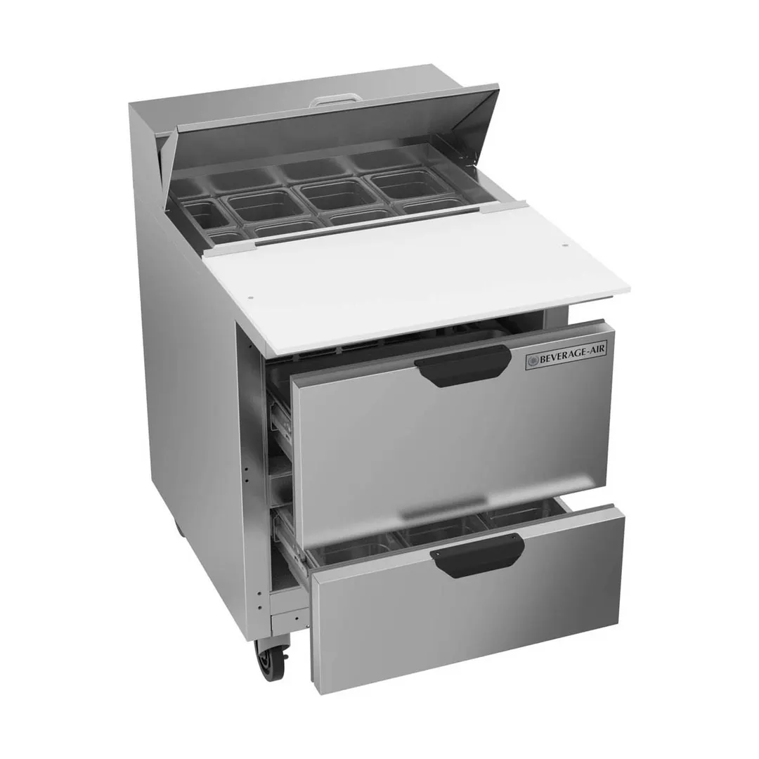 Beverage Air SPED27HC-C 27" One Section Sandwich/Salad Prep Table w/ 2 Drawers, 6 pans, 6.75 cu. ft.