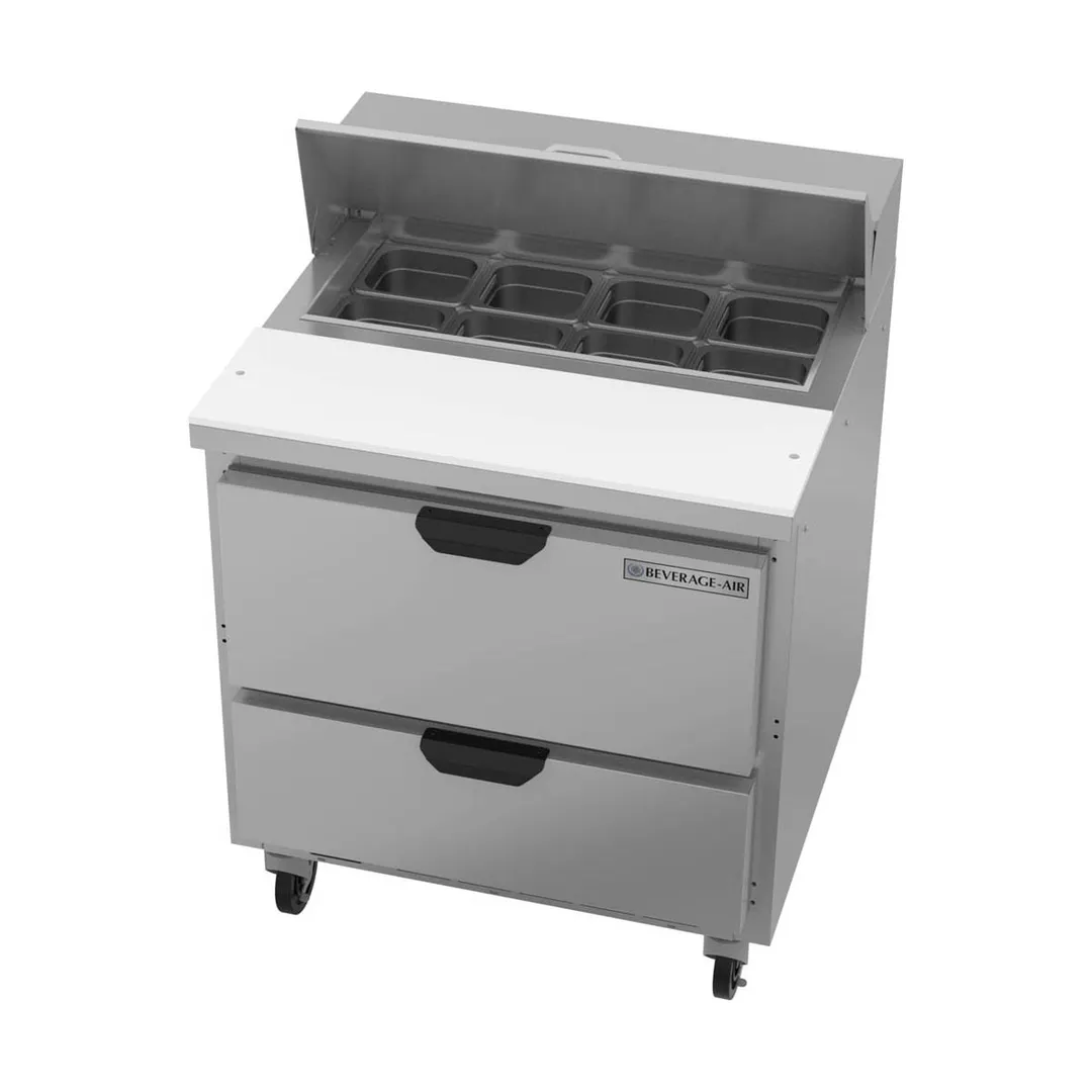 Beverage Air SPED32HC-08-2 32" One Section Sandwich/Salad Prep Table w/ 2 Drawers, 8 pans, 8 cu. ft.