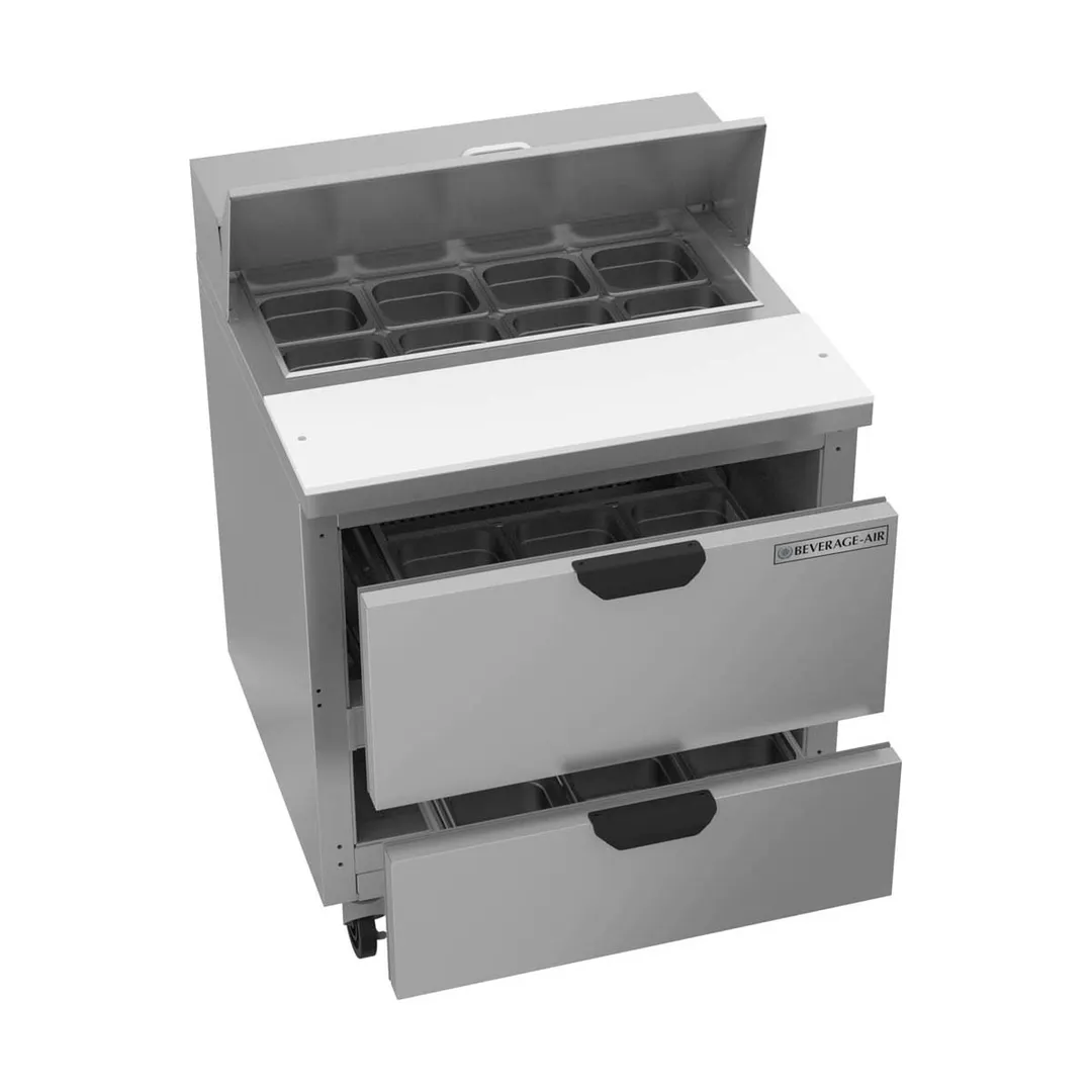 Beverage Air SPED32HC-08-2 32" One Section Sandwich/Salad Prep Table w/ 2 Drawers, 8 pans, 8 cu. ft.