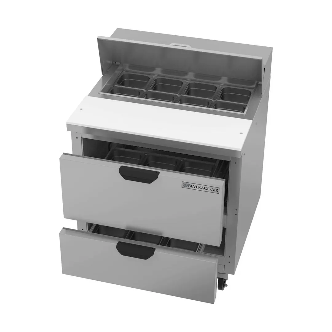 Beverage Air SPED32HC-08-2 32" One Section Sandwich/Salad Prep Table w/ 2 Drawers, 8 pans, 8 cu. ft.