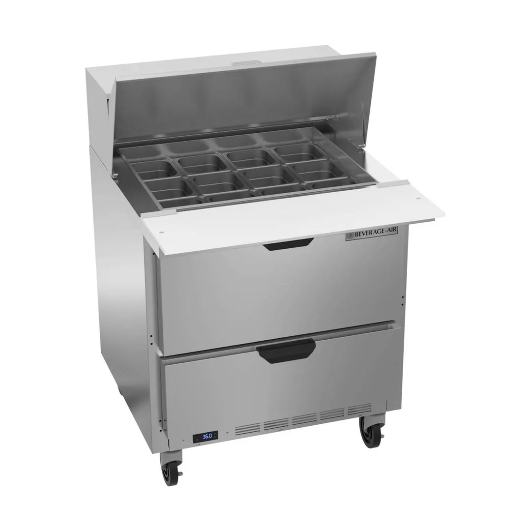 Beverage Air SPED32HC-12M-2 32" Mega Top Sandwich / Salad Prep Table w/ 2 Drawers, 12 Pans