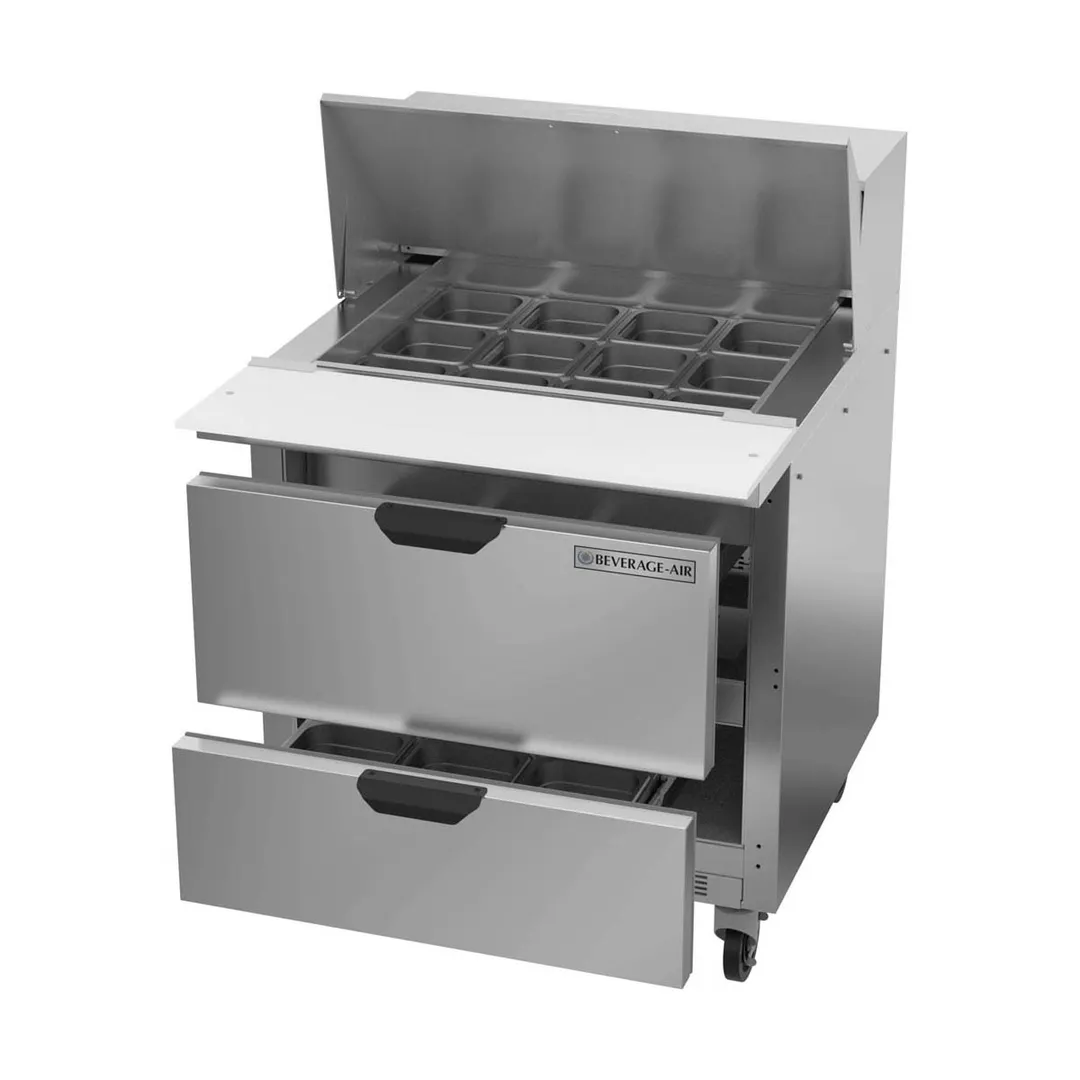 Beverage Air SPED32HC-12M-2 32" Mega Top Sandwich / Salad Prep Table w/ 2 Drawers, 12 Pans