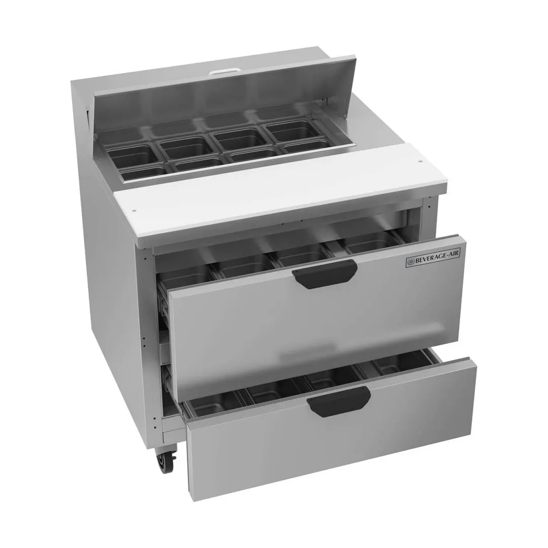 Beverage Air SPED36HC-08-2 36" One Section Sandwich/Salad Prep Table w/ 2 Drawers, 8 pans, 10 cu. ft.
