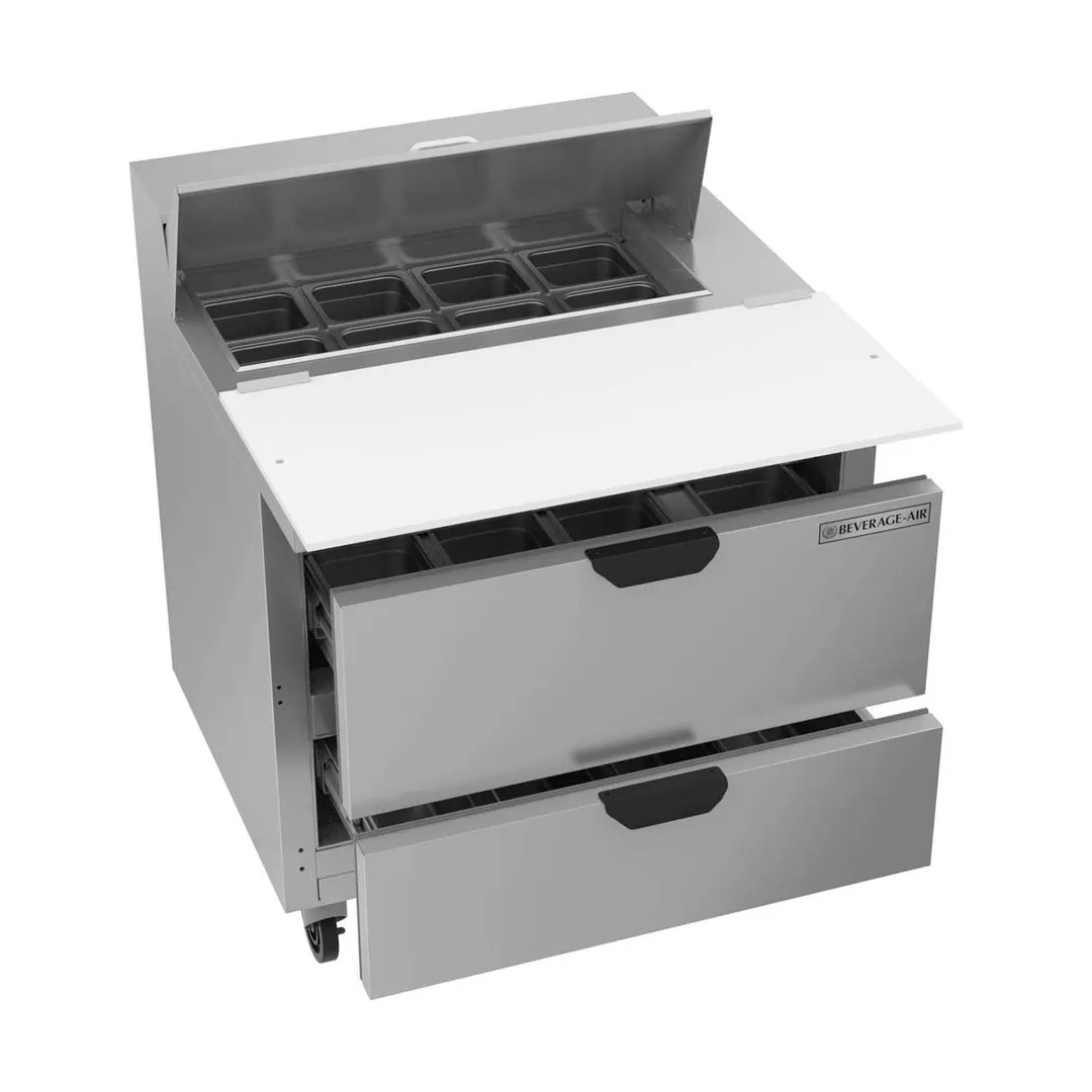 Beverage Air SPED36HC-08C-2 36" One Section Sandwich/Salad Prep Table w/ 2 Drawers, 8 pans, 10 cu. ft.