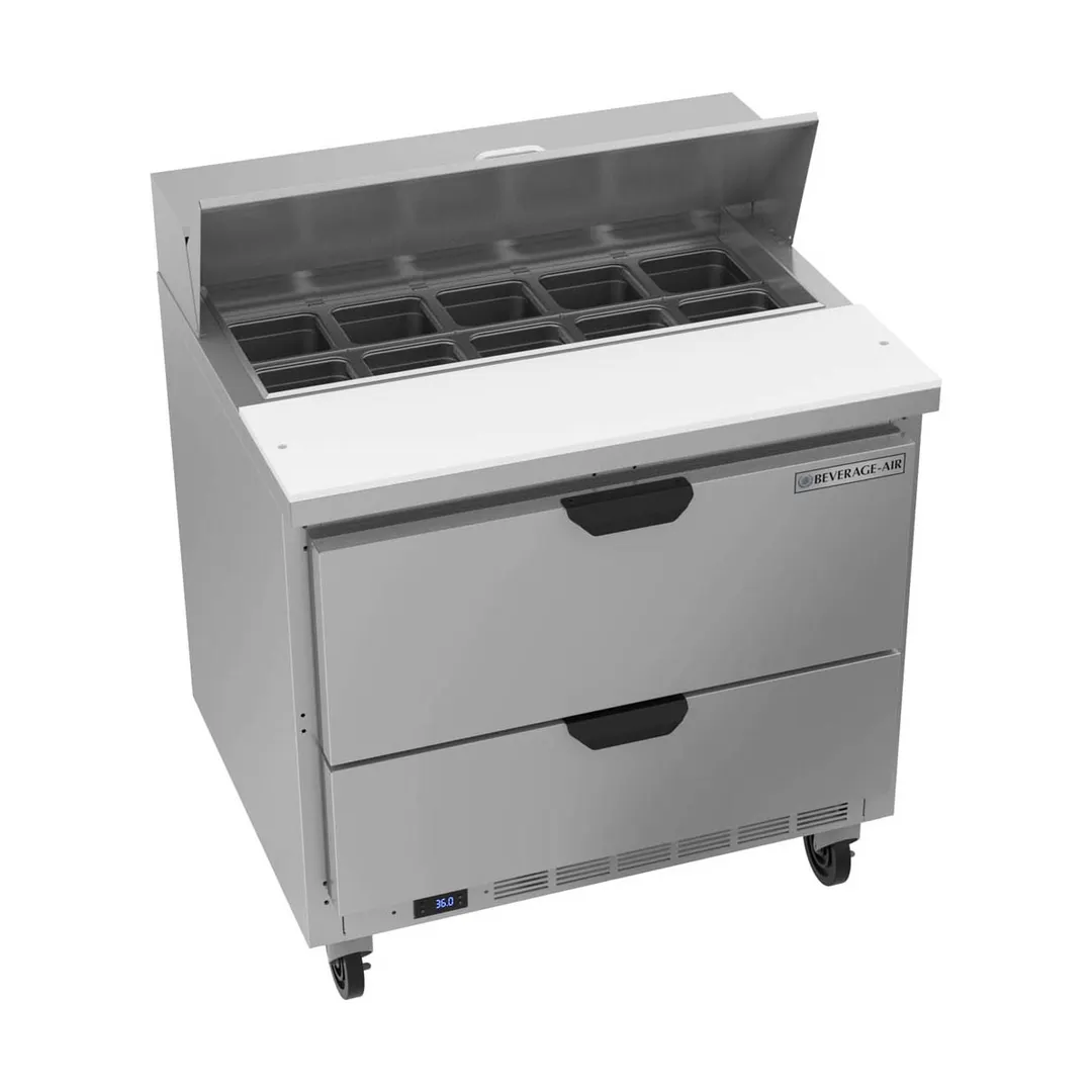 Beverage Air SPED36HC-10-2 36" One Section Sandwich/Salad Prep Table w/ 2 Drawers, 10 Pans