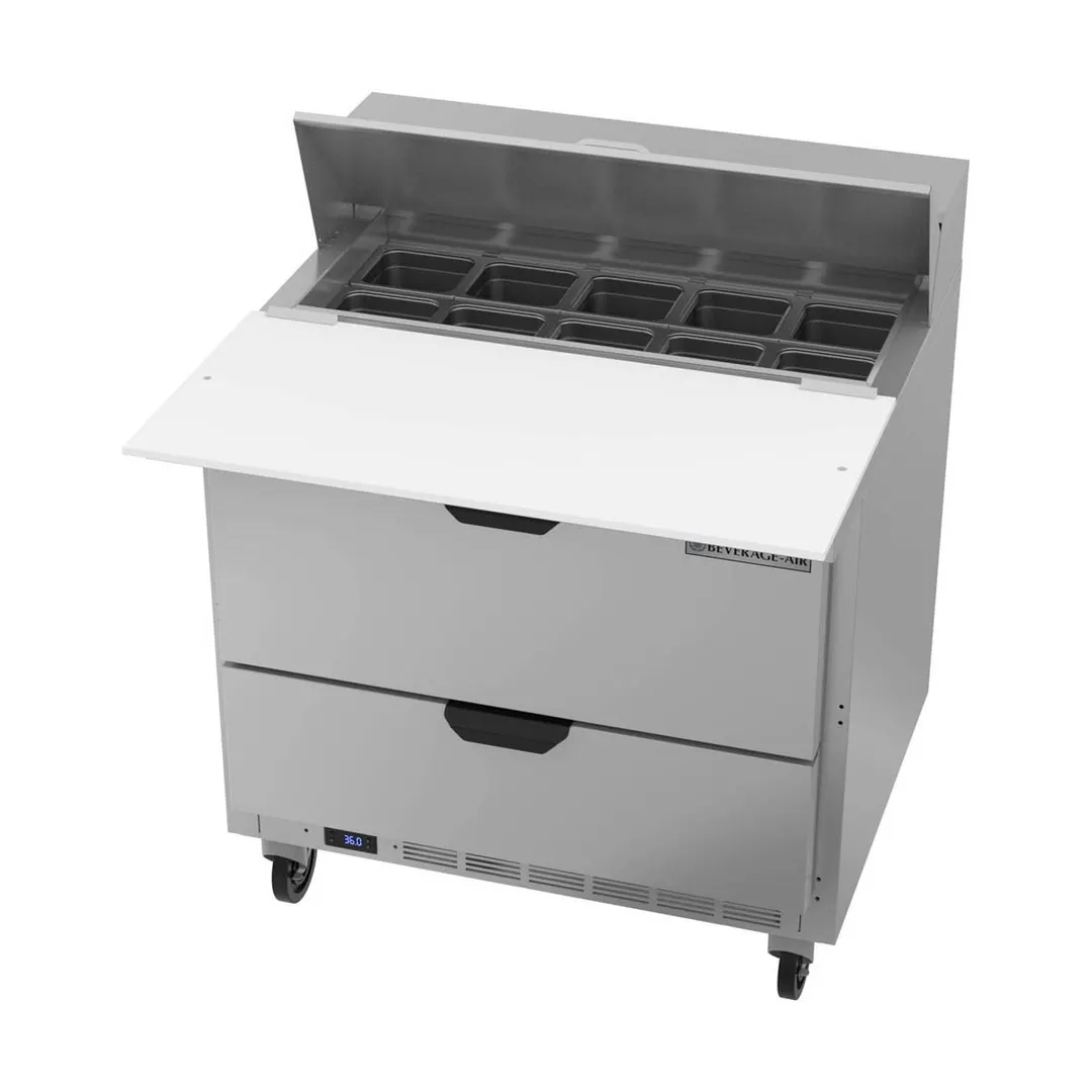 Beverage Air SPED36HC-10C-2 36" One Section Sandwich/Salad Prep Table w/ 2 Drawers, 10 Pans