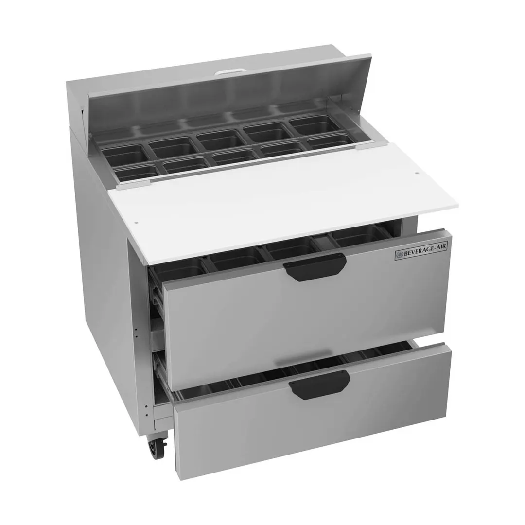 Beverage Air SPED36HC-10C-2 36" One Section Sandwich/Salad Prep Table w/ 2 Drawers, 10 Pans