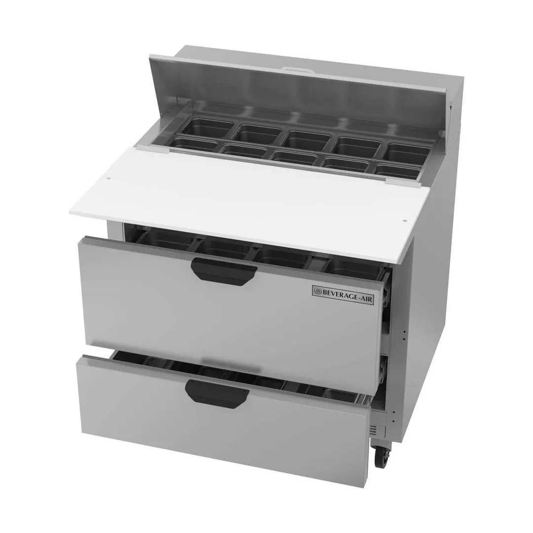 Beverage Air SPED36HC-10C-2 36" One Section Sandwich/Salad Prep Table w/ 2 Drawers, 10 Pans