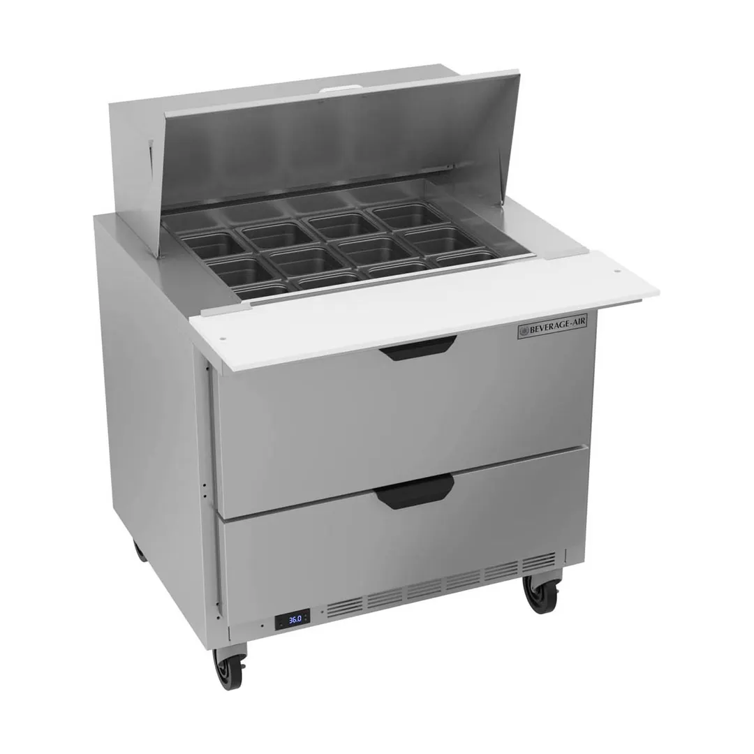 Beverage Air SPED36HC-12M-2 36" Mega Top Sandwich / Salad Prep Table w/ 2 Drawers, 12 Pans
