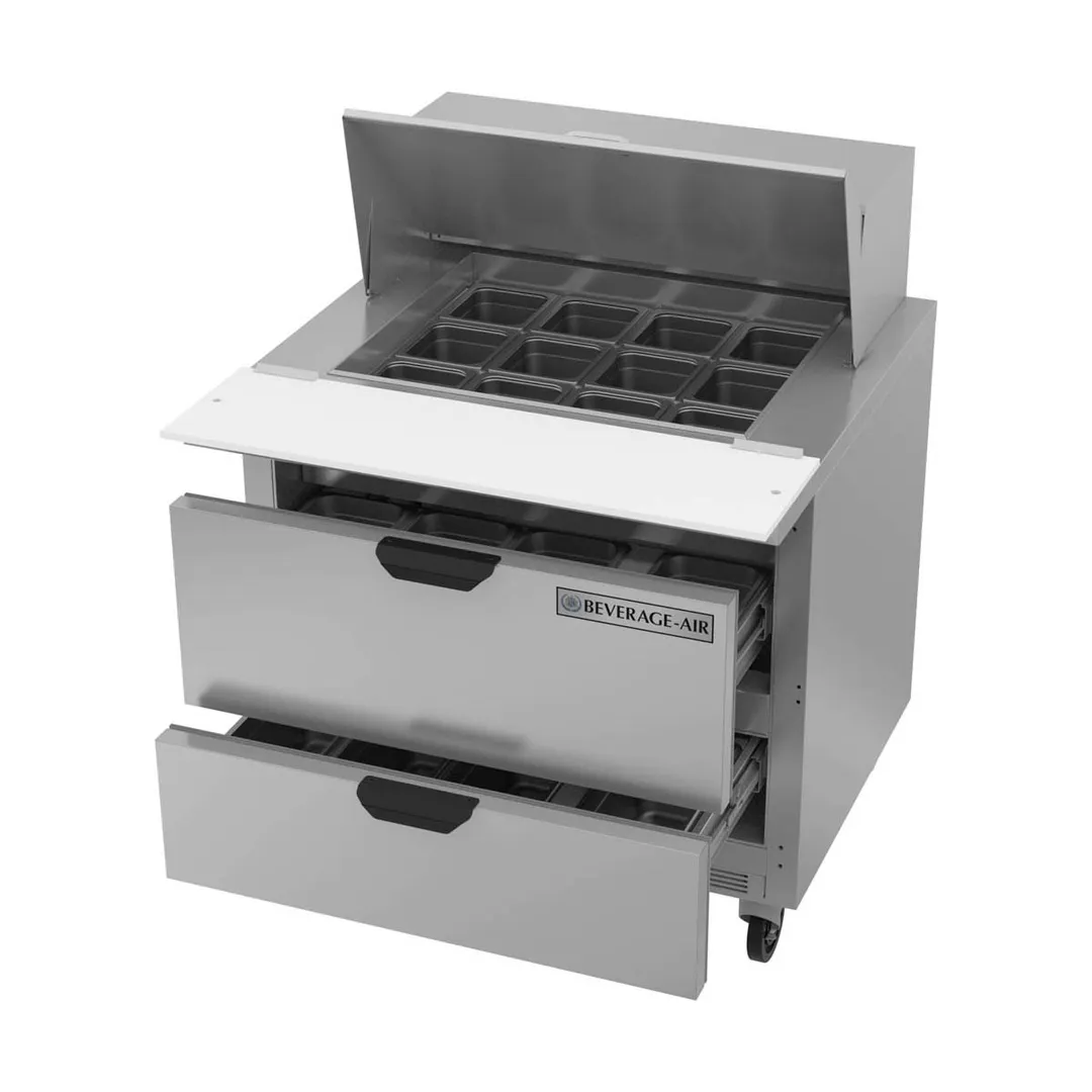 Beverage Air SPED36HC-12M-2 36" Mega Top Sandwich / Salad Prep Table w/ 2 Drawers, 12 Pans