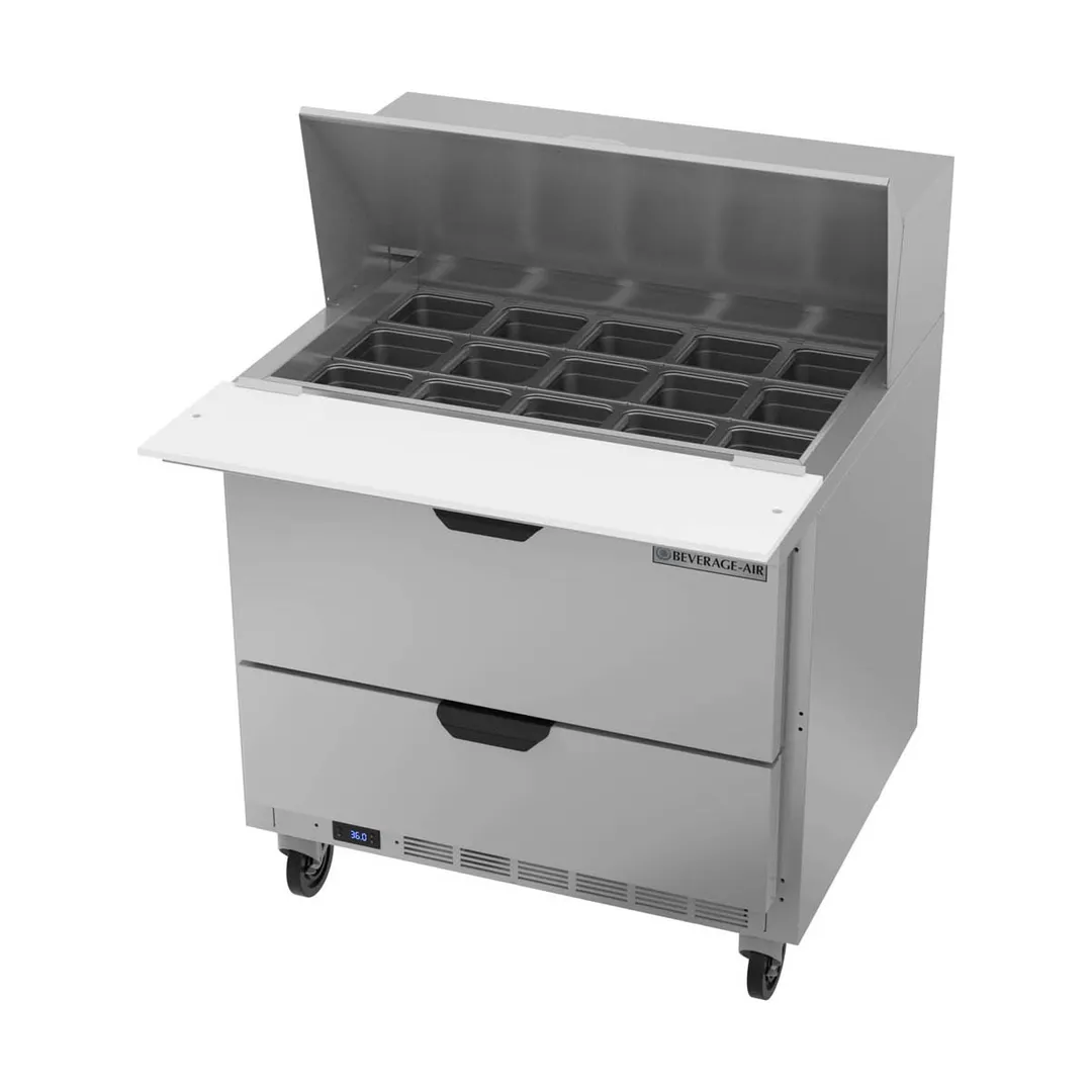 Beverage Air SPED36HC-15M-2 36" Mega Top Sandwich / Salad Prep Table w/ 2 Drawers, 15 Pans