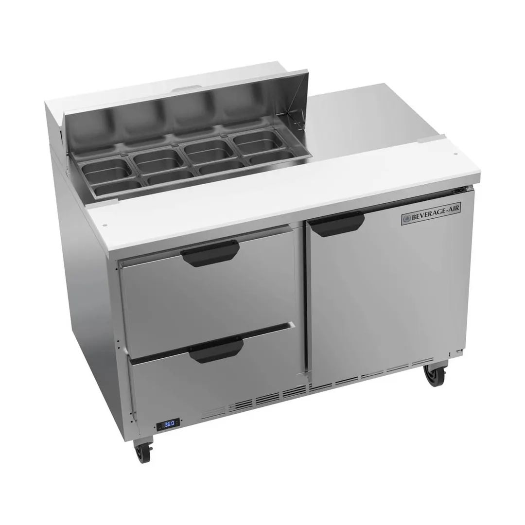 Beverage Air SPED48HC-08-2 48" Two Section Sandwich/Salad Prep Table w/ 2 Drawers & 1 Door, 8 Pans