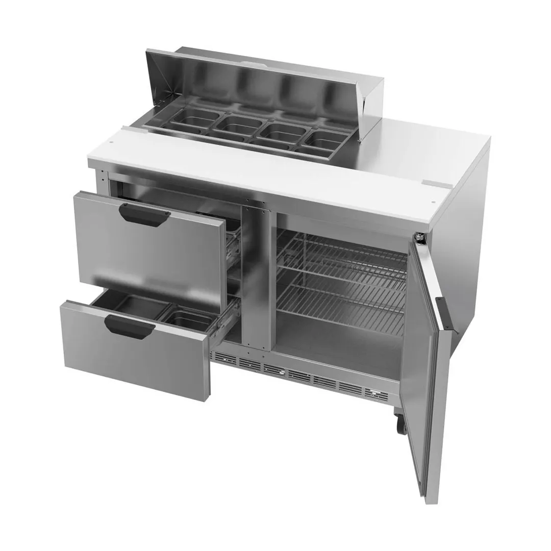 Beverage Air SPED48HC-08-2 48" Two Section Sandwich/Salad Prep Table w/ 2 Drawers & 1 Door, 8 Pans