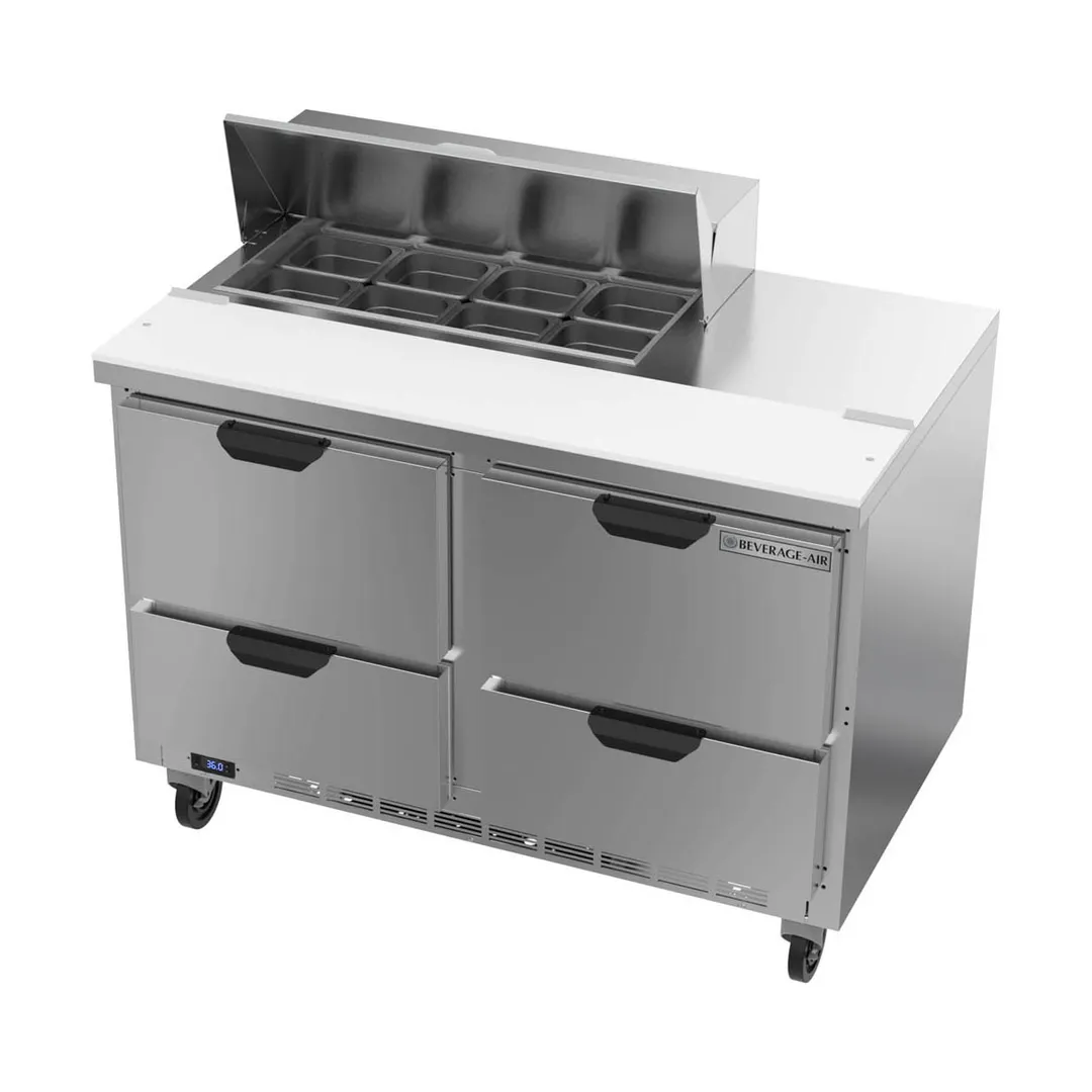 Beverage Air SPED48HC-08-4 48" Two Section Sandwich/Salad Prep Table w/ 4 Drawers, 8 Pans, 13 cu. ft.