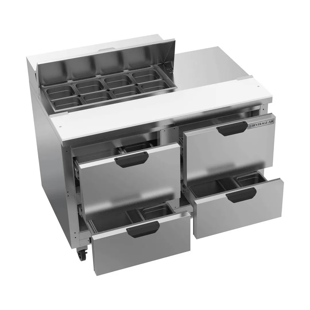 Beverage Air SPED48HC-08-4 48" Two Section Sandwich/Salad Prep Table w/ 4 Drawers, 8 Pans, 13 cu. ft.