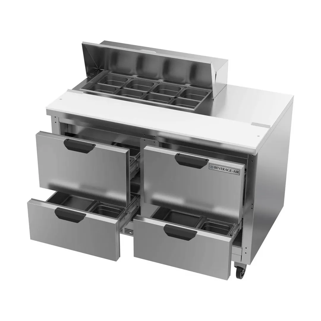 Beverage Air SPED48HC-08-4 48" Two Section Sandwich/Salad Prep Table w/ 4 Drawers, 8 Pans, 13 cu. ft.