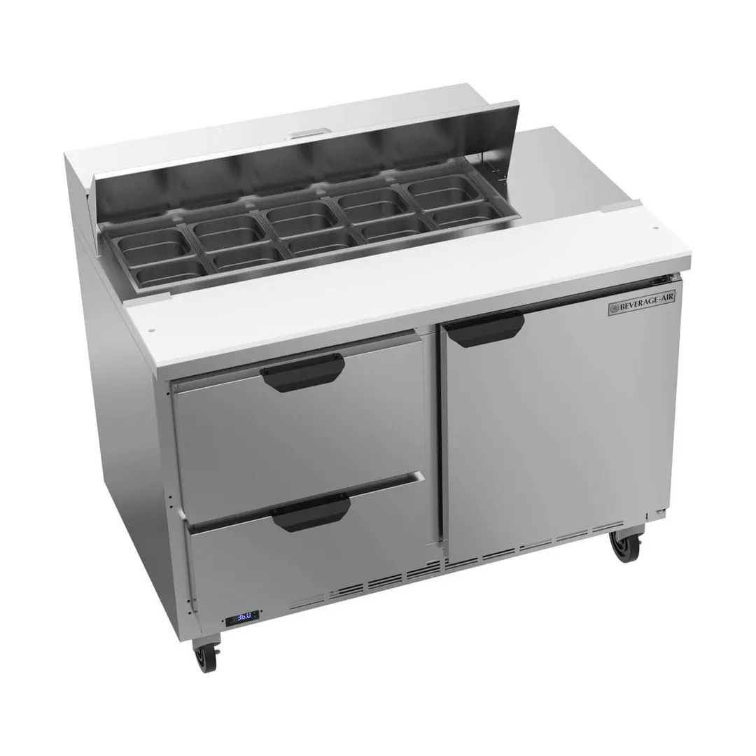 Beverage Air SPED48HC-10-2 48" Two Section Sandwich/Salad Prep Table w/ 2 Drawers & 1 Door, 10 Pans