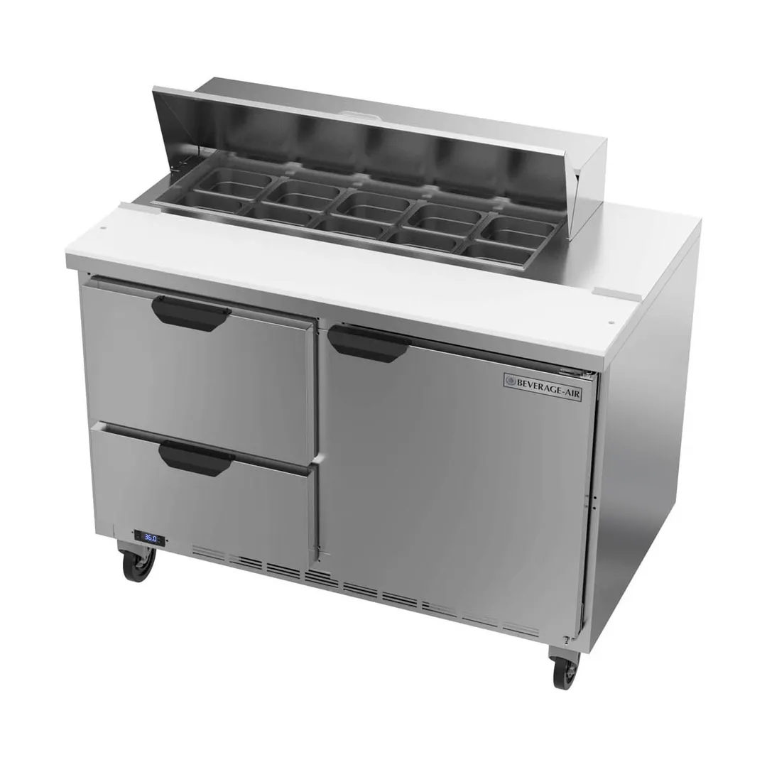 Beverage Air SPED48HC-10-2 48" Two Section Sandwich/Salad Prep Table w/ 2 Drawers & 1 Door, 10 Pans
