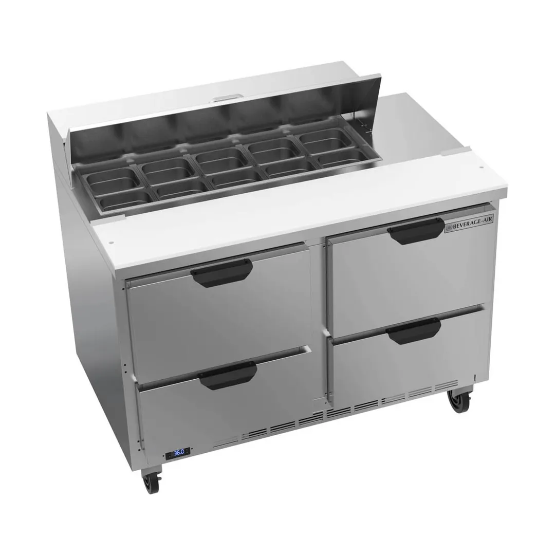 Beverage Air SPED48HC-10-4 48" Two Section Sandwich/Salad Prep Table w/ 4 Drawers, 10 Pans