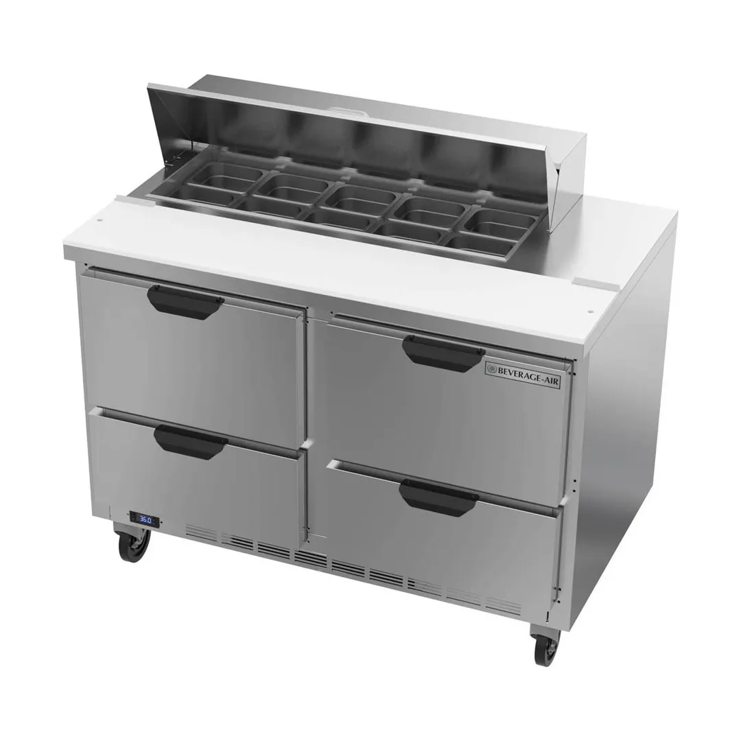 Beverage Air SPED48HC-10-4 48" Two Section Sandwich/Salad Prep Table w/ 4 Drawers, 10 Pans