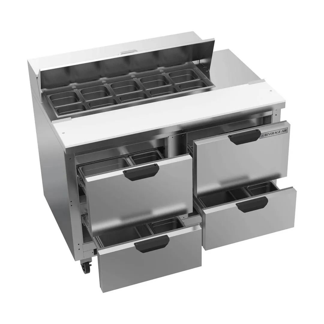 Beverage Air SPED48HC-10-4 48" Two Section Sandwich/Salad Prep Table w/ 4 Drawers, 10 Pans