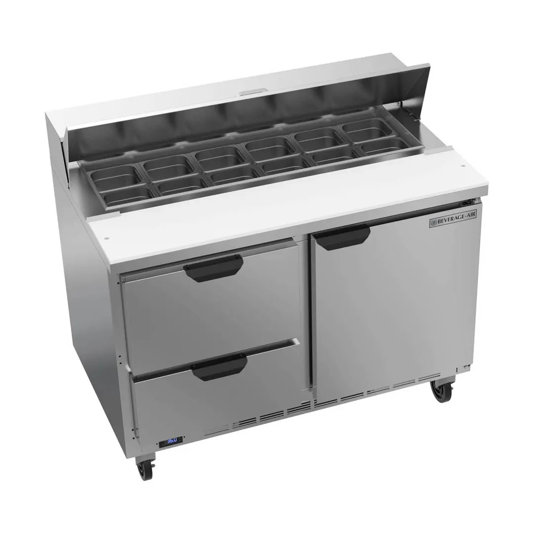 Beverage Air SPED48HC-12-2 48" Two Section Sandwich/Salad Prep Table w/ 2 Drawers & 1 Door, 12 Pans