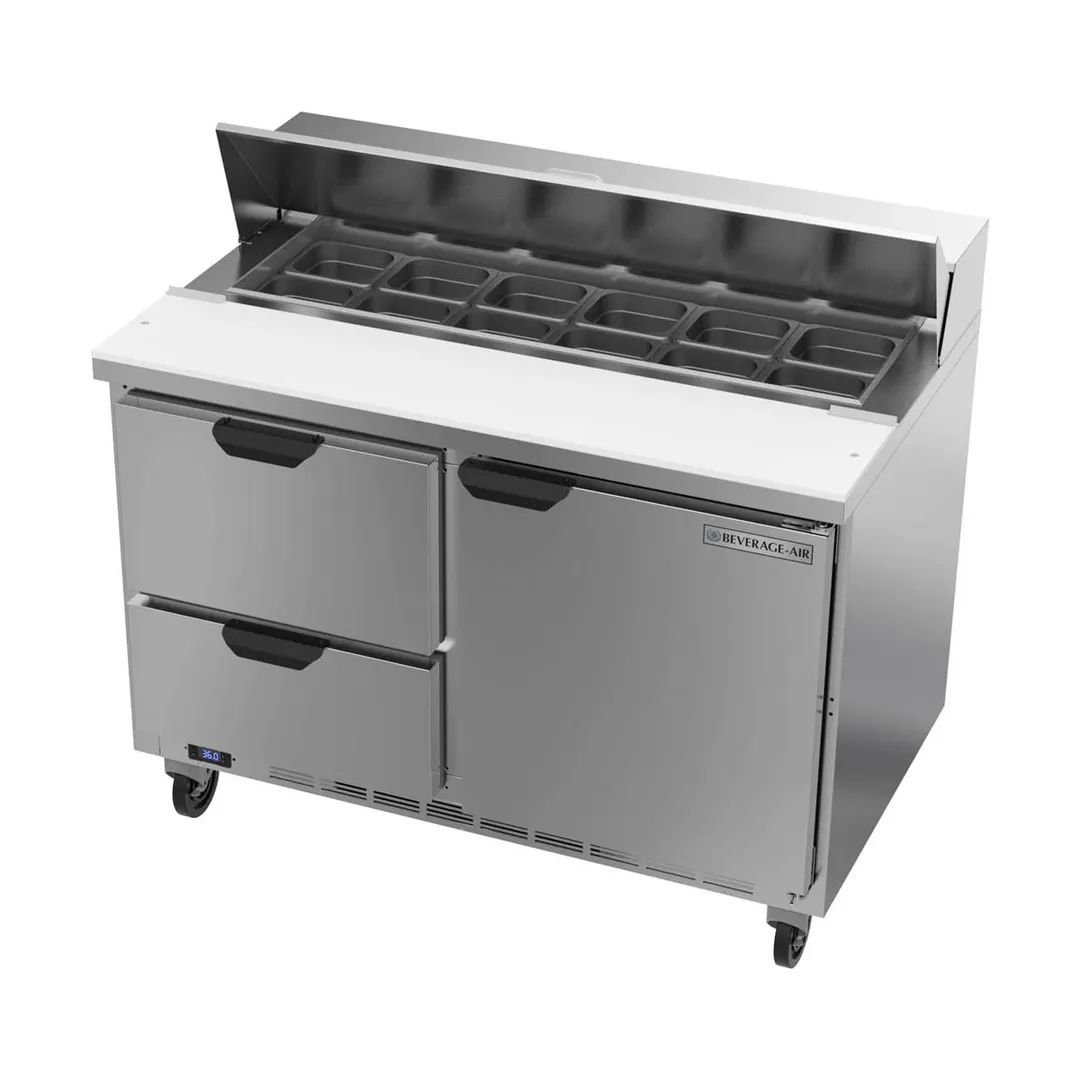 Beverage Air SPED48HC-12-2 48" Two Section Sandwich/Salad Prep Table w/ 2 Drawers & 1 Door, 12 Pans