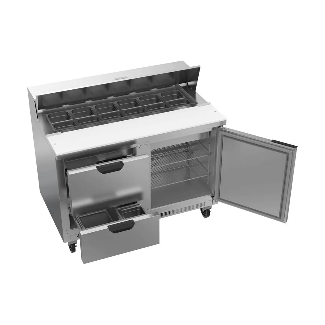 Beverage Air SPED48HC-12-2 48" Two Section Sandwich/Salad Prep Table w/ 2 Drawers & 1 Door, 12 Pans