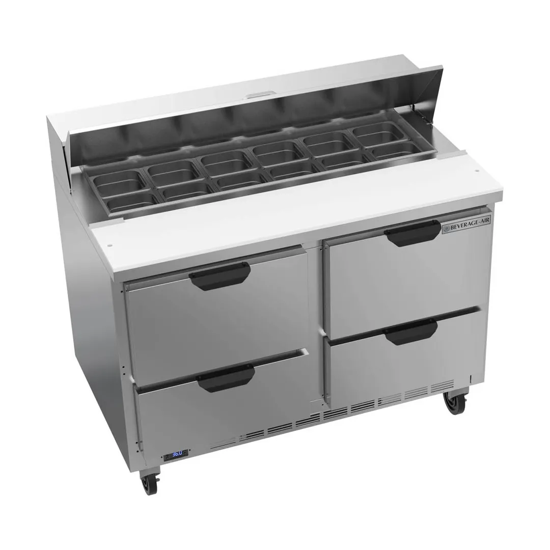 Beverage Air SPED48HC-12-4 48" Two Section Sandwich/Salad Prep Table w/ 4 Drawers, 12 Pans