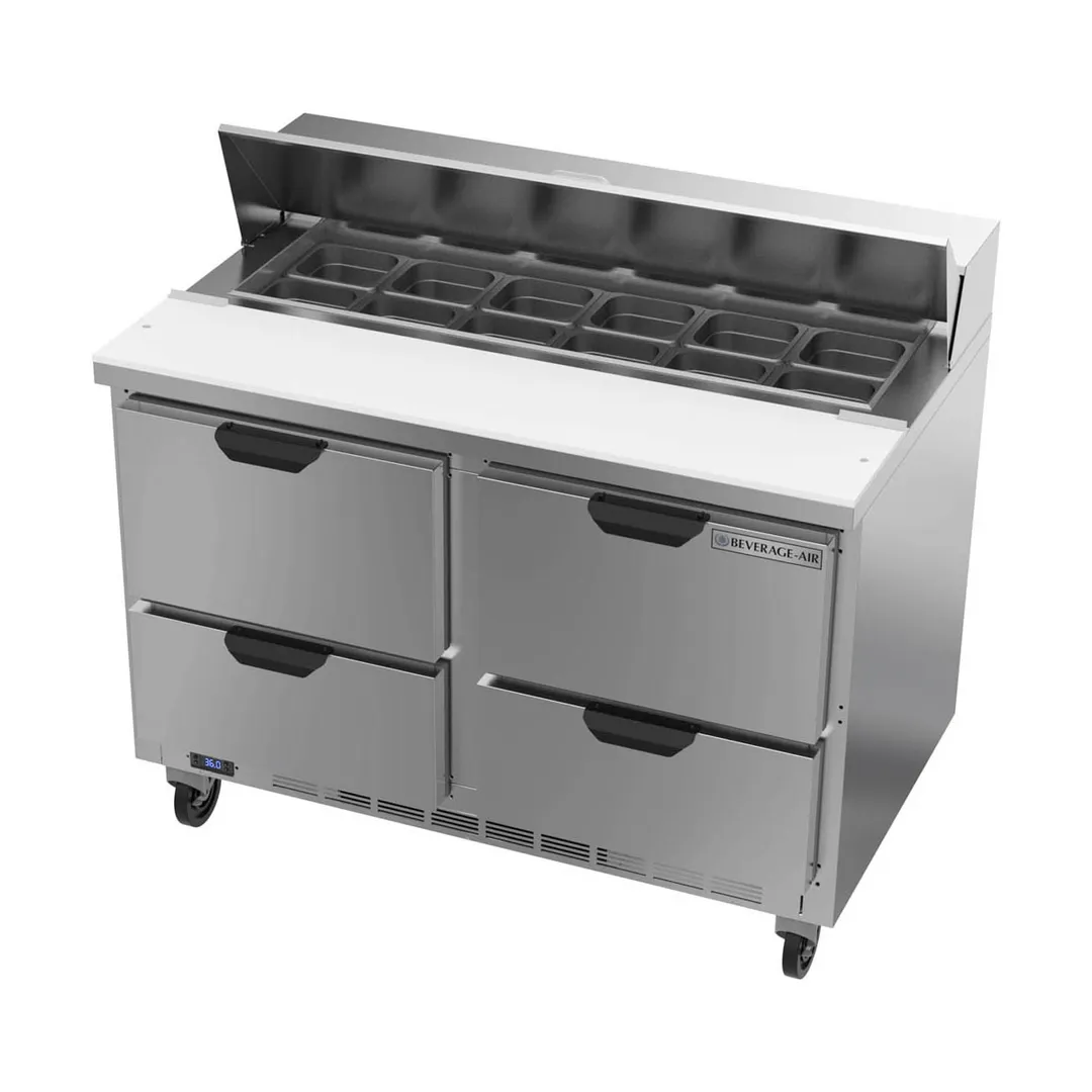 Beverage Air SPED48HC-12-4 48" Two Section Sandwich/Salad Prep Table w/ 4 Drawers, 12 Pans
