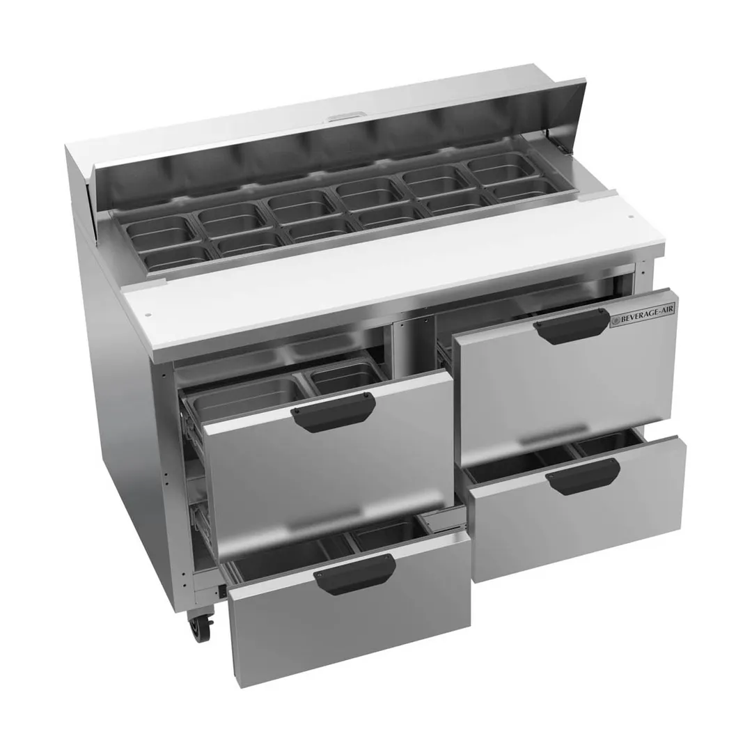 Beverage Air SPED48HC-12-4 48" Two Section Sandwich/Salad Prep Table w/ 4 Drawers, 12 Pans