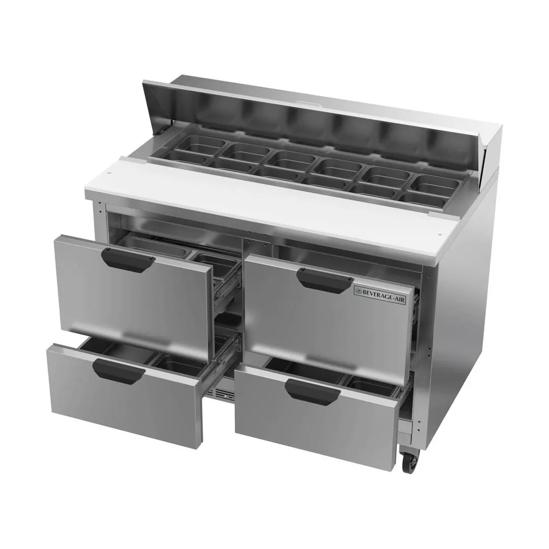 Beverage Air SPED48HC-12-4 48" Two Section Sandwich/Salad Prep Table w/ 4 Drawers, 12 Pans