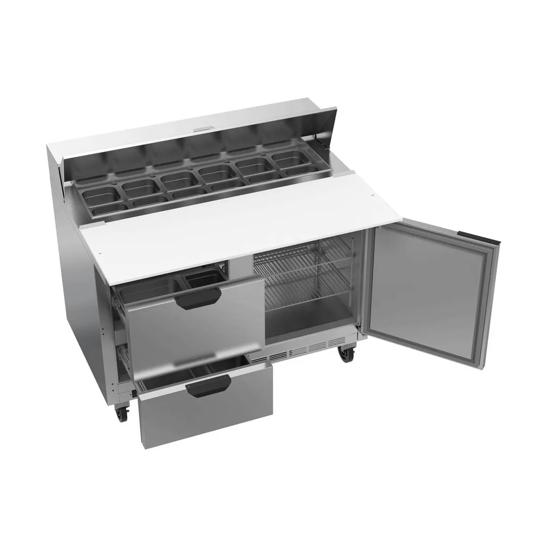 Beverage Air SPED48HC-12C-2 48" 2-Section Sandwich and Salad Prep Table w/ 2 Drawers & 1 Door, 12 Pans