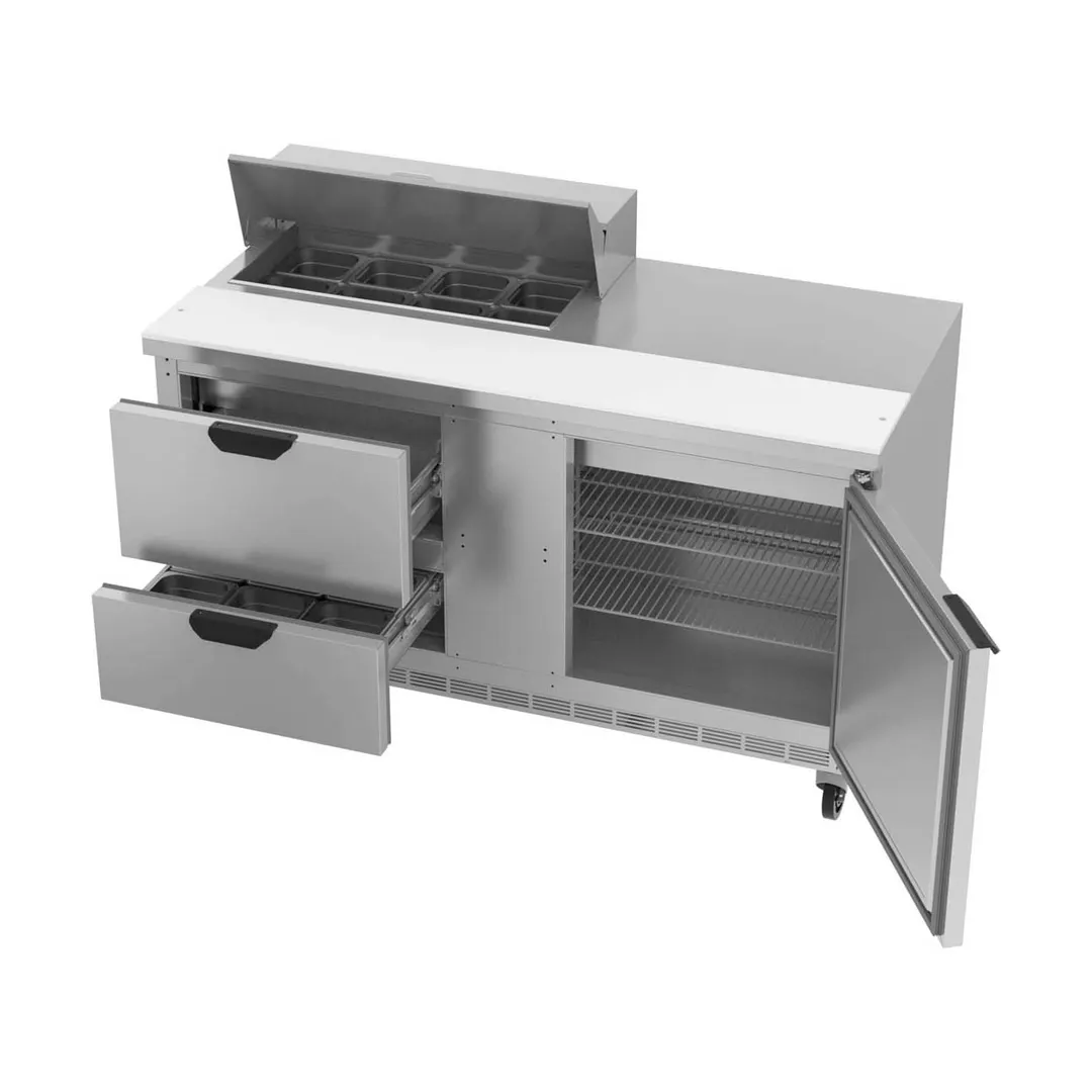 Beverage Air SPED60HC-08-2 60" Two Section Sandwich/Salad Prep Table w/ 2 Drawers & 1 Door, 8 Pans