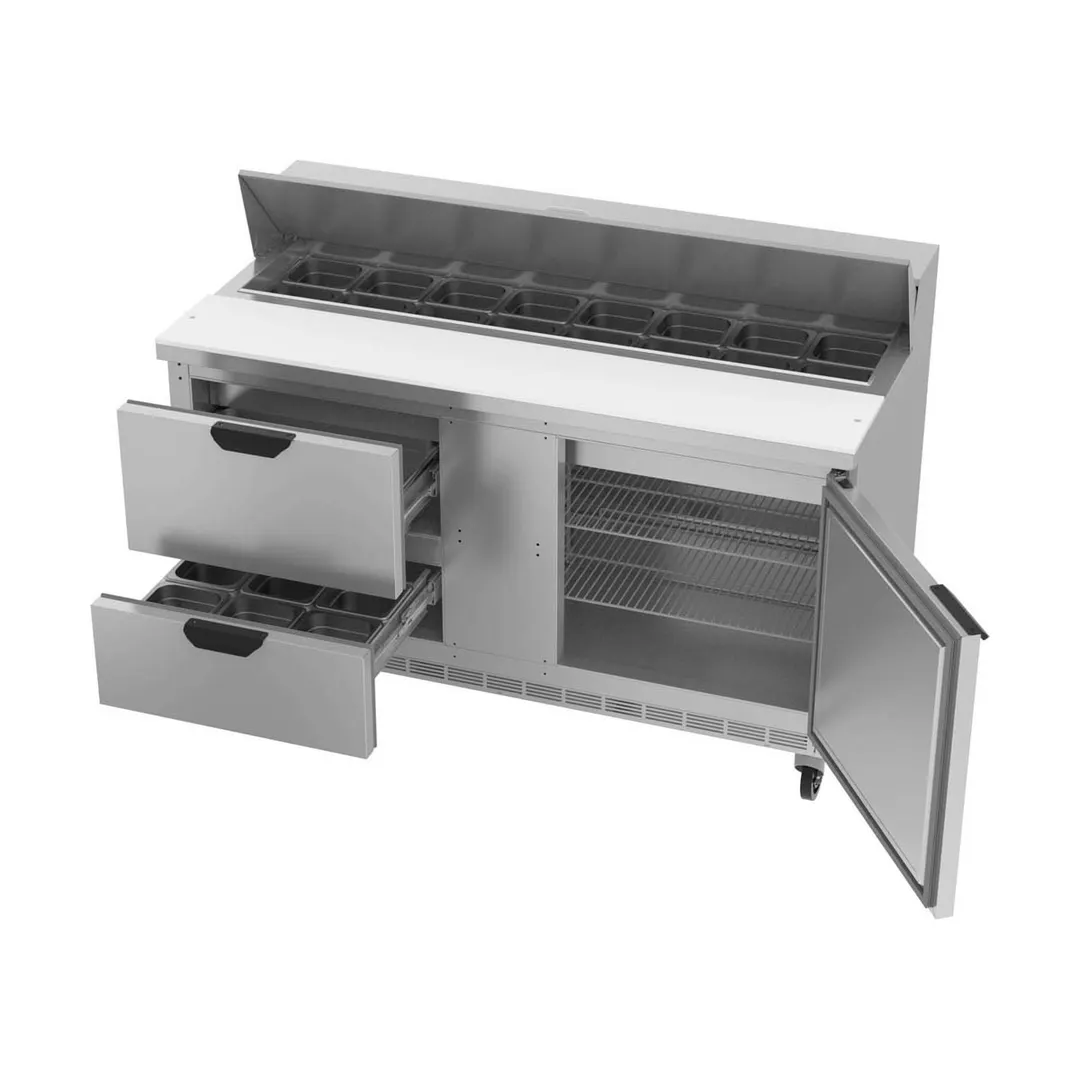 Beverage Air SPED60HC-16-2 60" Two Section Sandwich/Salad Prep Table w/ 2 Drawers & 1 Door, 16 Pans