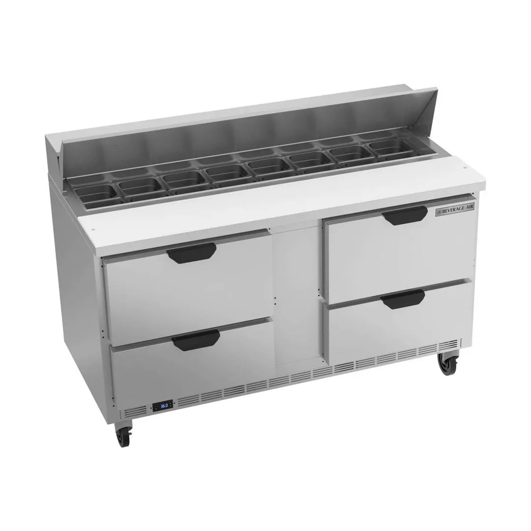Beverage Air SPED60HC-16-4 60" Two Section Sandwich/Salad Prep Table w/ 4 Drawers, 16 Pans